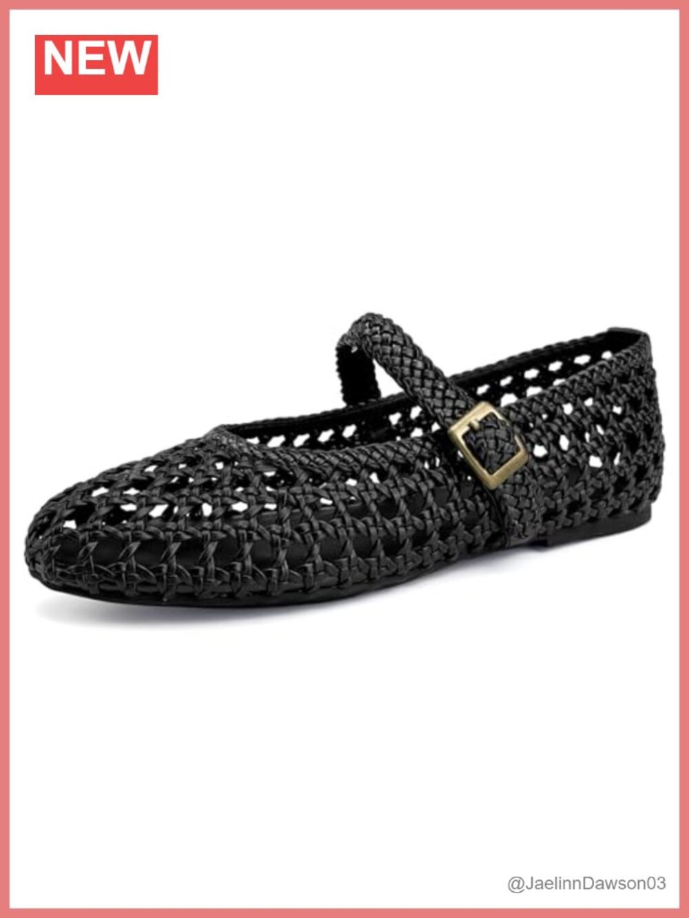 Woven Mary Jane Flats with Adjustable Buckle Strap, Comfortable Slip On
